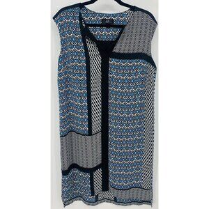 AGB Women Dress Size 12 Blue Black Shift V Neck Shift Sleeveless Lined B64